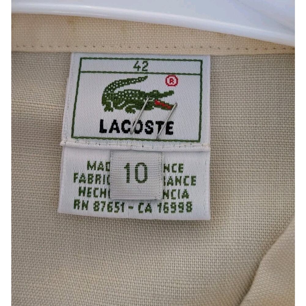 Lacoste Cream Sleeveless Shirt Dress Sz 10 Linen Button Front Coastal Travel - Picture 6 of 7